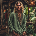 Men's Bohemian Holiday Style Vintage Linen Printed Long Sleeve T-shirt elevenforest