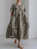 Comstylish Women's Abstract Art Striped Print Vintage Linen Blend Dress