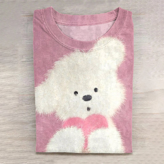 Comstylish Women's Cute Dog Heart Art Vintage Washed T Shirt