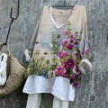 Women's Floral Embroidered Linen Blend Vintage Shirt elevenforest