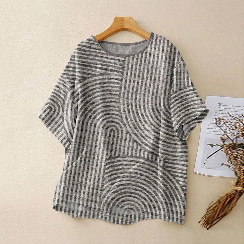 Comstylish Women's Vintage Abstract Geometric Print Lines T-shirt