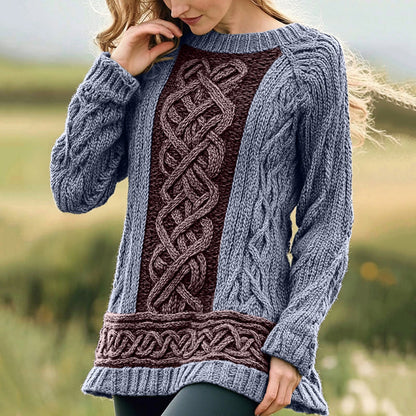 Women's Irish Celtic Knot Jacquard Crew Neck Sweater elevenforest