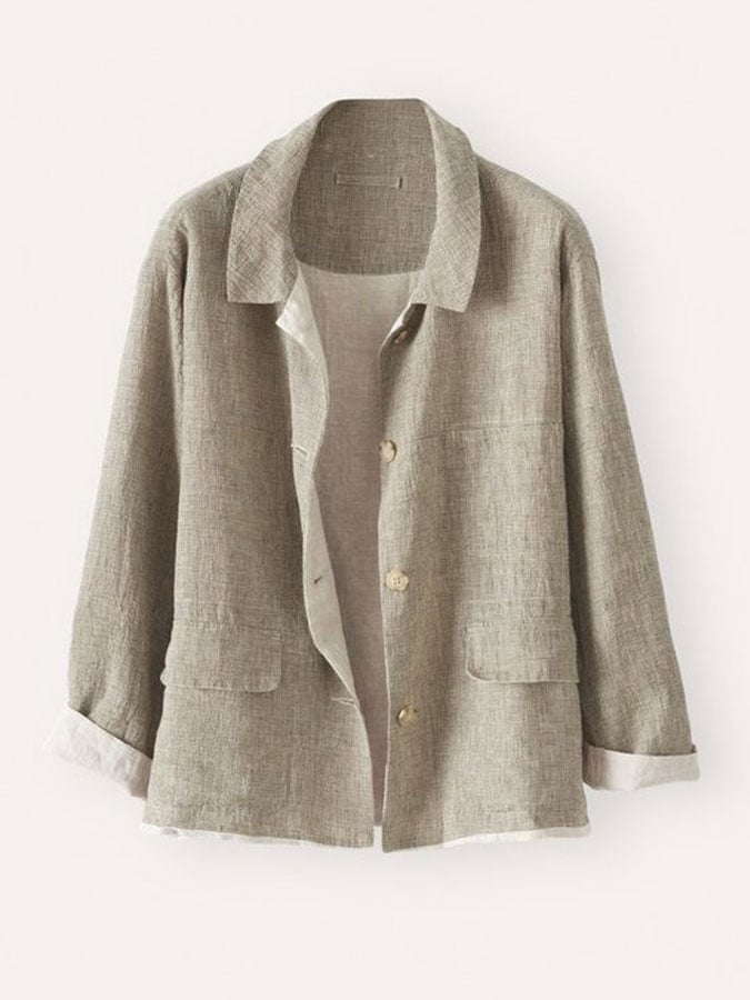 Women's Casual Cotton And Linen Pocket Shirt