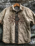 Viking Inspired Tree Of Life Embroidered Linen Shirt elevenforest