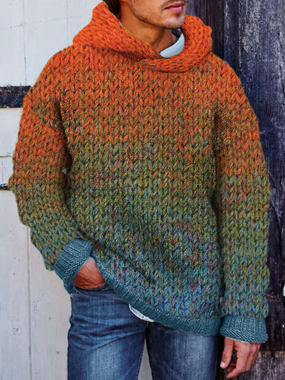 Men's Gradiant Art Crochet Cozy Hooded Sweater elevenforest