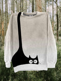 Comstylish Lovely Black Cat Print Gradient Cozy Sweatshirt
