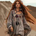 Boho Floral Embroidery Art Cotton And Linen Blend Casual Blouse elevenforest