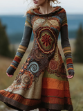 Comstylish Bohemian Style Autumn And Winter Warm Women's Hooded Knitted Sweater Dress