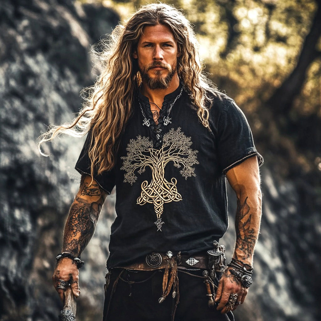 Men's Viking Life Of Tree Celtic Knot Art Linen Blend Shirt elevenforest