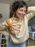 Women's Cute Octopus Embroidery Pattern Cozy Knit Sweater artswardrobe