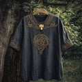 Men's Viking Celtic Knot Wolf Head Linen T-shirt elevenforest
