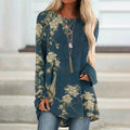Vintage Japanese Art Flower And Bird Print Casual Tunic elevenforest