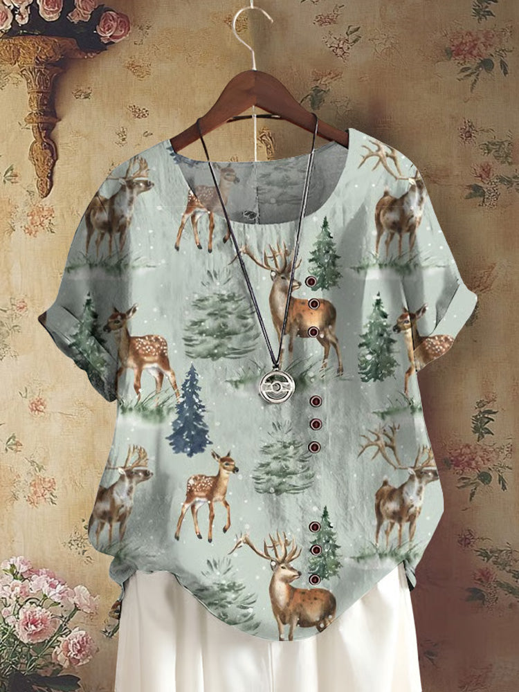 Women's Retro Forest Animal Print Shirt elevenforest