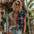 Women's Retro American Western Country Style Embroidered Linen Blend Shirts elevenforest