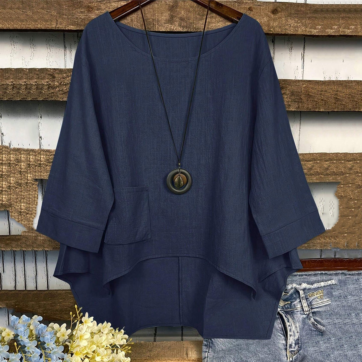 Women's Solid Color Linen Loose Irregular Shirt elevenforest