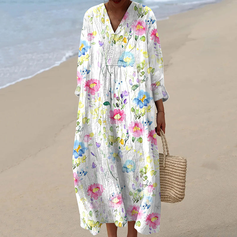 Comstylish Women's Vintage Flowers Art Print Casual Dress