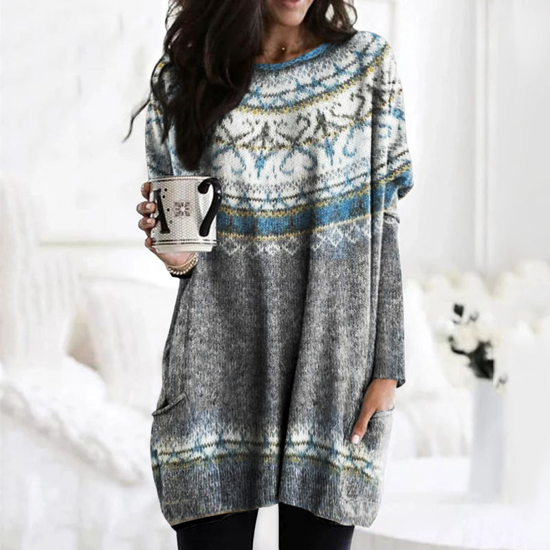 Icelandic Pattern Snowflake Jacquard Vintage Pocket Sweater elevenforest