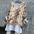 Comstylish Women's Japanese Style Floral Linen Long-sleeved Shirt