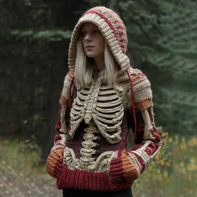 Women's Vintage Halloween Anatomy Art Hooded Warm Sweater artswardrobe