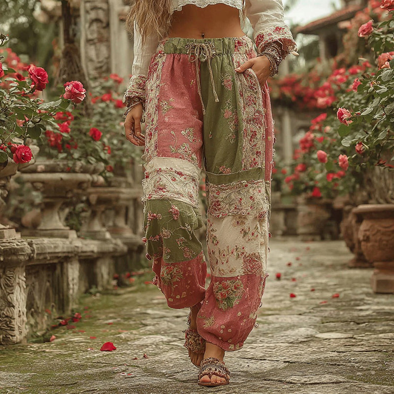 Women's Retro Floral Art Casual Pants elevenforest