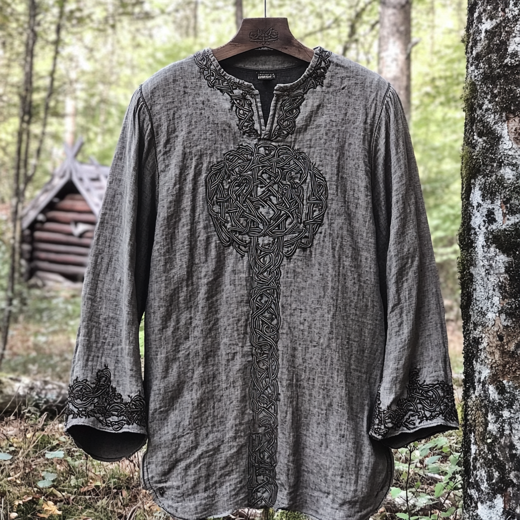 Men's Viking Tribal Tree Of Life Print Linen T-shirt elevenforest