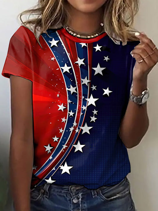 Comstylish Women's Fashion Casual Retro Independence Day T-shirt