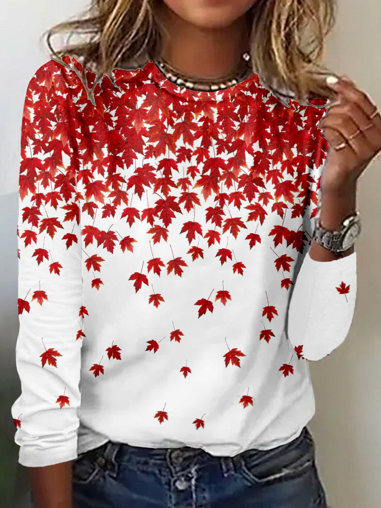 Comstylish Canadian Maple Leaf Prints Crewneck Comfy T Shirt