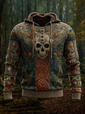 Vintage Halloween Bone And Floral Art Hooded Sweater artswardrobe