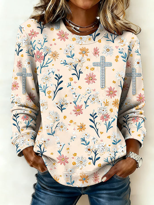 Comstylish Women's Flower Faith Print Sweatshirt
