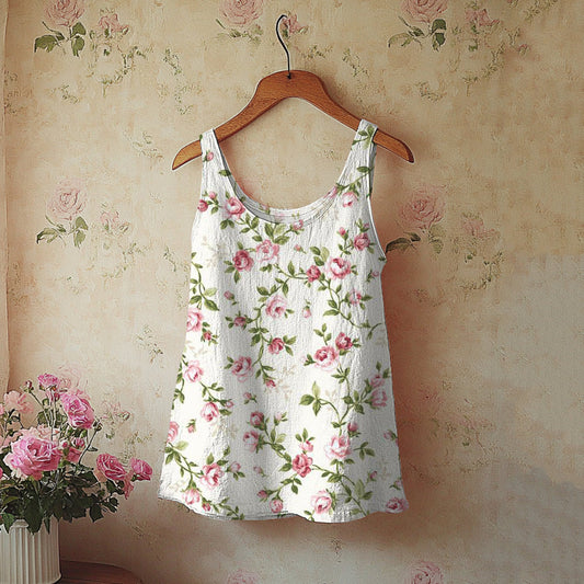 Comstylish Floral Print Linen Blend Tank Top