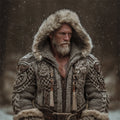 Men's Vintage Viking Celtic Knot Cozy Fur Hooded Cardigan elevenforest