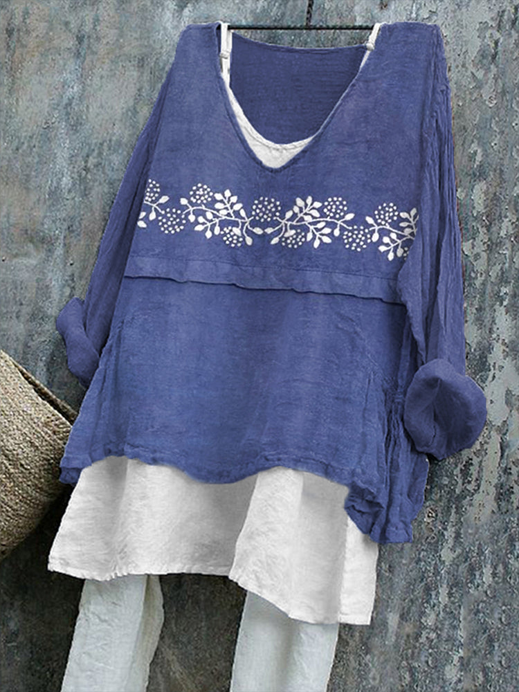 Japanese Art Flower Embroidered Linen Shirt elevenforest