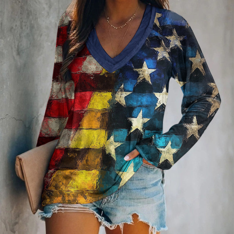 Comstylish Women's Vintage Independence Day Flag Graphic T-shirt